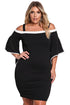 Sexy Black Plus Size Cold Shoulder Bell Sleeve Bodycon Dress